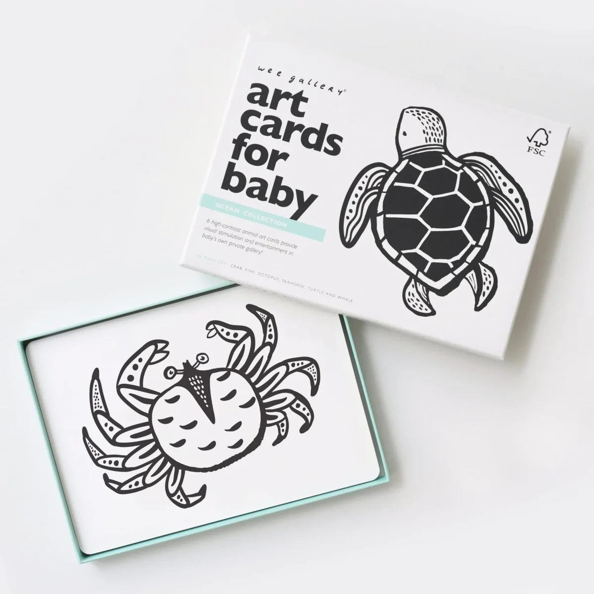 6 Cartes imagier bébé | Océan noir et blanc